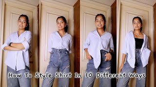 10 Different Ways To Style An Oversized Shirt ✨ shirts styling stylingtips [upl. by Hnah]