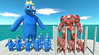 Rainbow Friends Blue Rescues Hulkbuster Team and Fight  Animal Revolt Battle Simulator [upl. by Shipman]