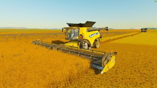 2 COMBINE LINSEED HARVESTING AND CALTIVATING FILED NEW HORIZON FARM FS22 [upl. by Hynes]