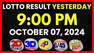 Lotto Result Yesterday PCSO 9PM Draw October 07 2024  PCSO Lotto 2D 3D Swertres 4D 645 655 [upl. by Sharyl]