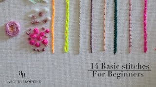 Hand embroidery for beginners  14 basic stitches I Embroidery step by step tutoriel [upl. by Zina]