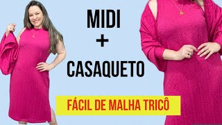 COSTURE VESTIDO MIDI COM CASAQUETO DE MALHA TRICÔ CORTE E COSTURA FÁCIL passoapasso dress costura [upl. by Gnehc]