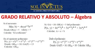 GRADO RELATIVO Y ABSOLUTO DE POLINOMIOS  NIVEL ESCOLAR Teoria y Ejercicios [upl. by Aicillyhp]