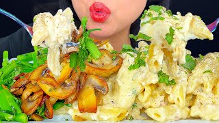 ASMR CHICKEN ALFREDO PASTA WITH MUSHROOMS amp BROCCOLI RABE  EATING SOUNDS  MUKBANG [upl. by Yhtomiht7]