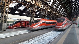 Circolazione dei treni sui binari della stazione di Milano Centrale con il sole [upl. by Naaitsirhc]