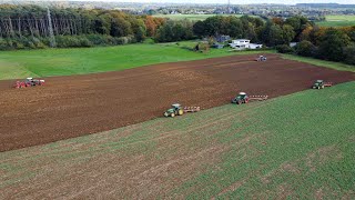 Jean Stassart  Services agricoles amp Terrassement au semis des froments avec 3 charrues et 2 semoirs [upl. by Ythomit]