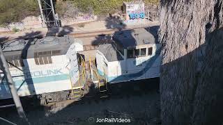 103124 Pre 8 SPTX Former Metrolink F59PHs on BNSF HVRNBAR works La Mirada yard1 [upl. by Tnayrb]