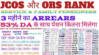 JCOS और ORS RANK ARREARS CALCULATION TABLE जारी 53 DA के साथ पेंशन कितना मिलेगा [upl. by Nhguavaj]