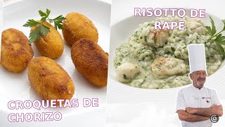 CROQUETAS de CHORIZO y HUEVO  RISOTTO de RAPE  Arguiñano [upl. by Delahk]