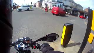 RED VAN PULLS ACROSS IN FRONT OF BIKE IN SACRISTON [upl. by Nats]