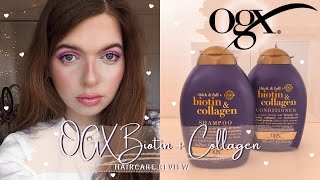 OGX BIOTIN AND COLLAGEN SHAMPOO AND CONDITIONER REVIEW [upl. by Pineda]