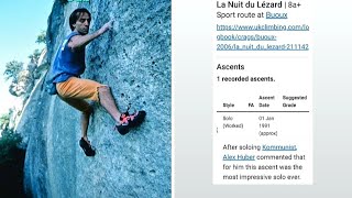 Freesoloing 513d in 1991 when the hardest route climbed with a rope was 514b [upl. by Yenahteb]