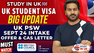 UK Student Visa Update 2024 PSW September 24 Intake Offer amp CAS Letter  Study in UK [upl. by Kcirevam]