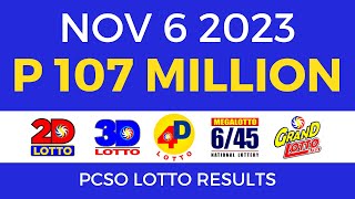 Lotto Result November 6 2023 9pm PCSO [upl. by Esidarap]