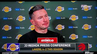 JJ Redick post game interview and highlights after Lakers defeat Raptors 131125 [upl. by Akimet384]