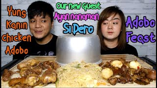 Pork n Chicken Adobo x Pancit Guisado Mukbang Online Collaboration with brendscorner1481 [upl. by Aenotna]