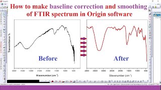 Baseline correction and smoothing of FTIR spectrum in Origin software [upl. by Atalayah298]