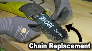 How to Change Ryobi Pole Saw Chain  8 Inch Bar Chain Replacement [upl. by Enyrhtac]