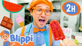 Blippi Visits Mom and Pop Popsicles  2 HOURS OF BLIPPI  Educational Videos for Kids  Blippi Toys [upl. by Alathia]