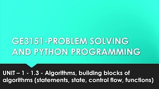 Building blocks of algorithms in tamil  unit  1 cse  P3  GE3151  Quick through [upl. by Anilec192]