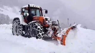 Fendt 820 in Orange Tractor beside the country road heavy snow wall [upl. by Ciryl415]