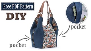 DIY POPULAR DESIGN JEANS CLOTH BAG FROM SCRATCH SEWING  Free PDF Pattern [upl. by Adnek283]