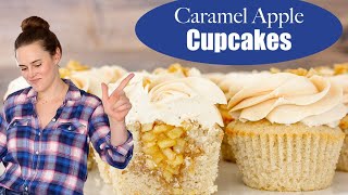 CARAMEL APPLE CUPCAKE RECIPE A pastry chef shows you how to make caramel apple cupcakes [upl. by Penoyer]