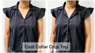 Coat Collar Crop Top Cutting And Stitching  Step By Step Easy Tutorial Video [upl. by Lotsirhc]