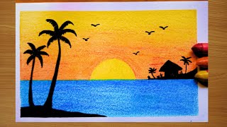 Easy wax crayon drawing for beginnersCrayon rubbing activetyoil pastel colors paintinglandscaper [upl. by Yawnoc]