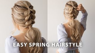 EASY BRAIDED PONYTAIL HAIRSTYLE SPRING 🌷 Wedding Bridal Long Hair [upl. by Nabe]