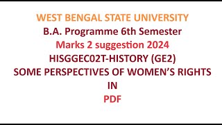 wbsu ba Programme 6th Semester HISGGEC02T HISTORY GE2 suggestion 2024 marks 2 with answer [upl. by Hnoj]