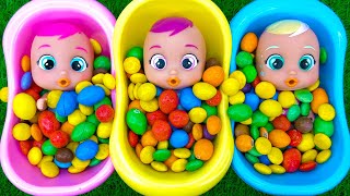 Satisfying Video  Rainbow Mixing Candy in 3 Magic BathTubes with Dolls MampMs amp Cutting Slime ASMR [upl. by Yonit660]