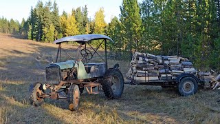 1923 Model T Tractor Hauling Wood [upl. by Ahsinek]