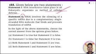 Given below are two statements  Statement I  RNA interference takes place in all Eukaryotic [upl. by Rick25]