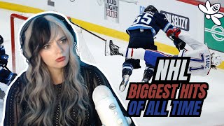 Reacting to NHL Biggest Hits Of All Time  Girl React [upl. by Llenrub65]