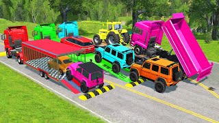 TRANSPORTING PIXAR CARS amp FRUITS WITH COLORED amp JOHN DEERE vs CLAAS vs TRACTORS  BeamNGdrive 962 [upl. by Melborn]