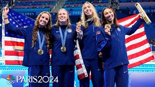 Team USA CLOSES swimming at the Paris Olympics with a worldrecord women’s 4x100 medley  NBC Sports [upl. by Artekal202]