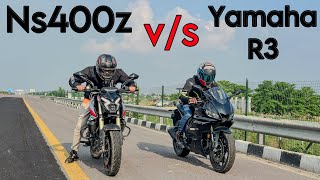 bajaj pulsar ns 400z vs Yamaha R3 Drag race yamaha bajaj pulsar ns400z dragrace youtube [upl. by Allveta]