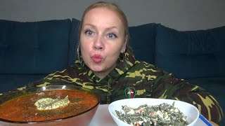 МУКБАНГ БОРЩ С КВАШЕННОЙ КАПУСТОЙ И МАЗИКОМ САЛАТ МОРСКАЯ КАПУСТА С КРАБОВЫМИ ПАЛОЧКАМИне АСМР [upl. by Arannahs]