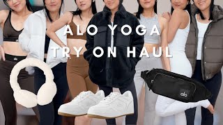 ALO YOGA TRY ON HAUL sherpas puffers goddess leggings ear muffs alo x 01 classic sneakers etc [upl. by Minabe]