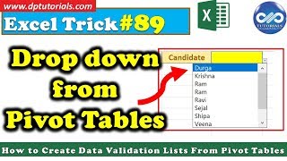 How To Create Data Validation Lists From Pivot Tables  Excel Tips amp Tricks  dptutorials [upl. by Huppert]