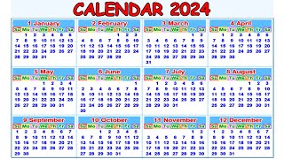 Calendar 2024 with Holidays  Kalendar 2024  Hindu festival with holidays 2024  Calendar 2024 [upl. by Elwee]