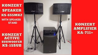 KONZERT SPEAKER KS655MK2 AND AMPLIFIER KA711  setup amp review w KS15SUB ACTIVE SUBWOOFER [upl. by Liebman481]