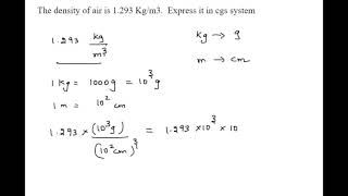 The density of air is 1 293 Kgm3  Express it in cgs units [upl. by Arrej]