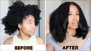 Natural Hair KINKY TO STRAIGHT ROUTINE full bodyone product [upl. by Otinauj94]