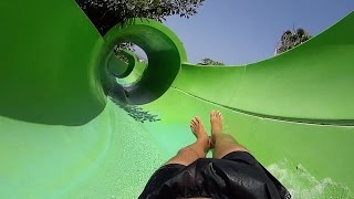 Green Slalom Water Slide at Aqualand Costa Adeje [upl. by Eniretac267]