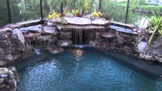 Pool Construction Completed Fitting Several Tons of Natural Stone in a Small Area with Waterfalls [upl. by Amand637]