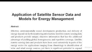 Application of Satellite Sensor Data and Models for Energy Management [upl. by Dunkin]