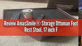 Review AmasSmile® Storage Ottoman Foot Rest Stool 17 inch Folding Leather Footstool Bench Short Bl [upl. by Ycniuqed]