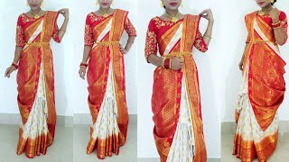 durga puja ashtami saree look 2021  Traditional Bengali Saree Draping Tutorial for Durga Puja [upl. by Elletnahc]